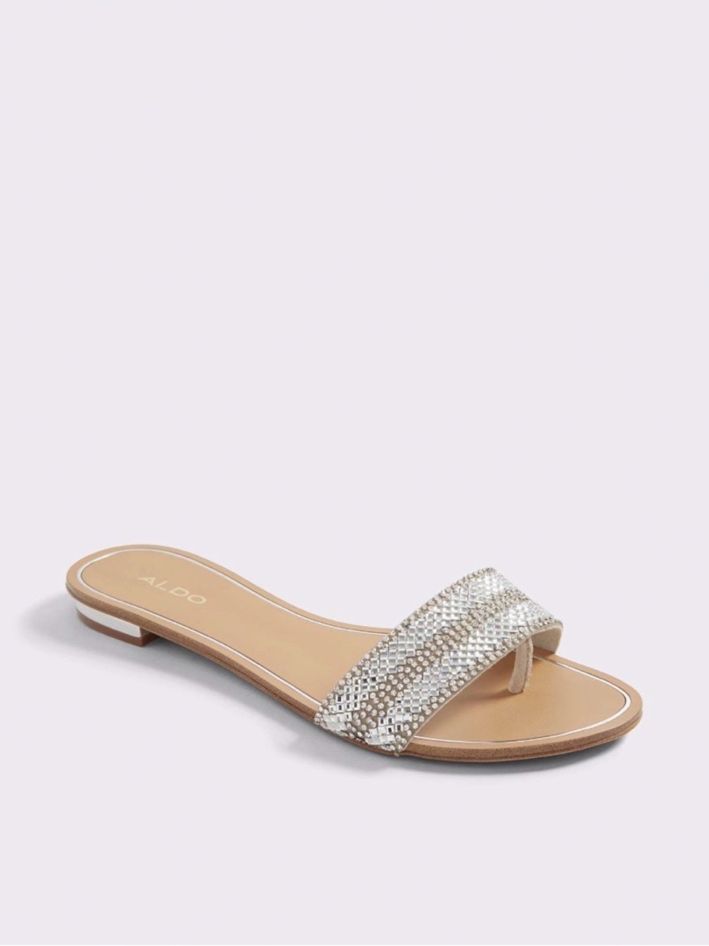 Aldo Silver Rhinestone Toe-Loop Slide Sandal
